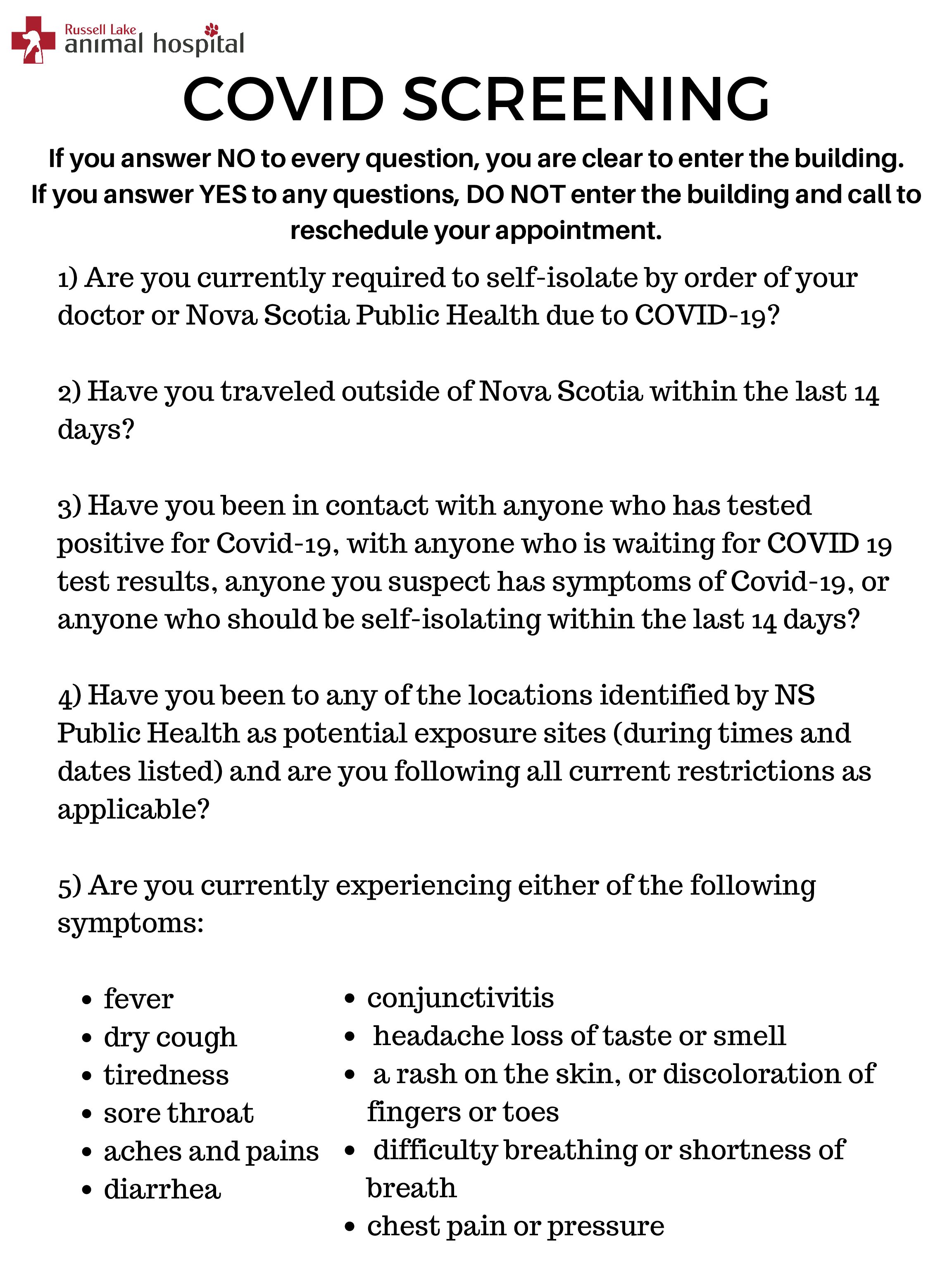 covid screening questions